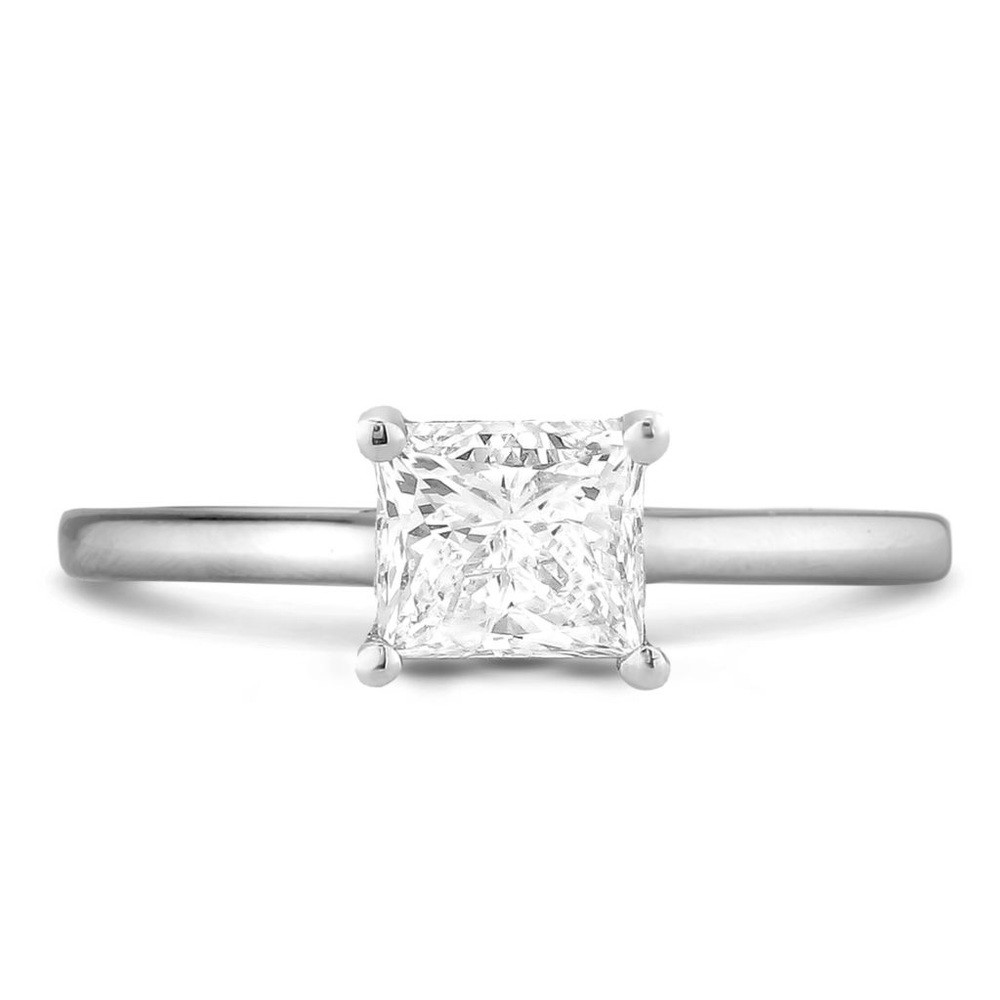 0.84Ct 6mm Princess Cut Solitaire Ring AAA+ Diamond